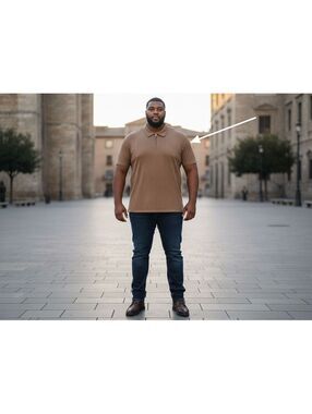 Manfinity Men's 4XL Brown Textured Short Sleeve Polo Shirt Front Zipper Top